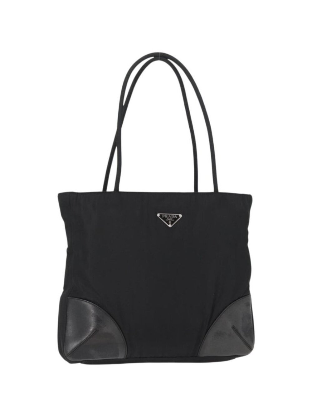 PRADA Tote Bag Nylon Leather Black Silver